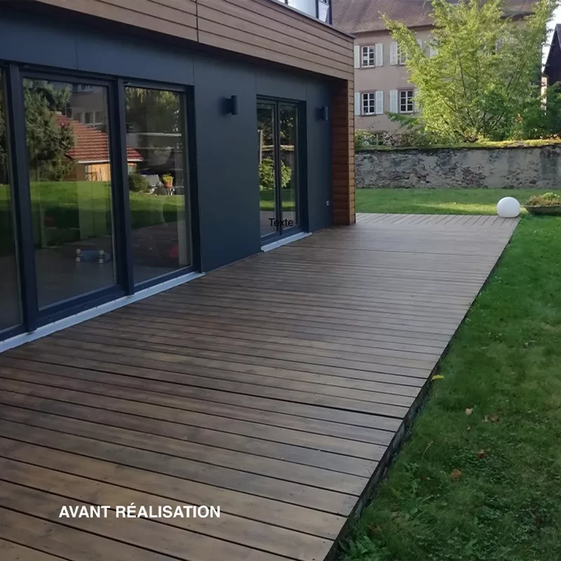 AVANT l'application de l'antidérapant Stellmann sur une terrasse bois
